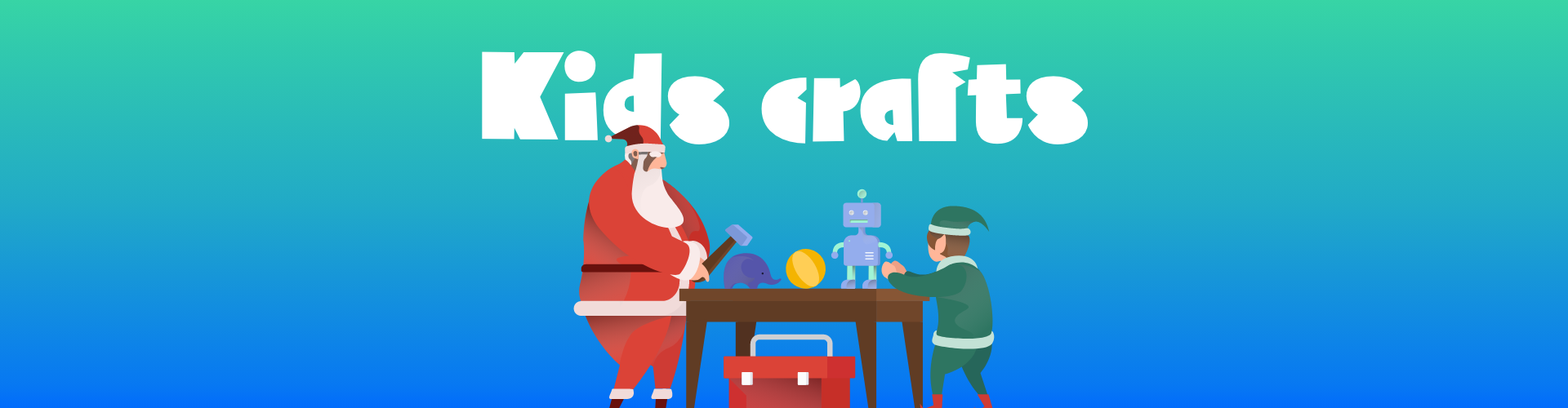 Graphical illustration of Santa and his elf making toys